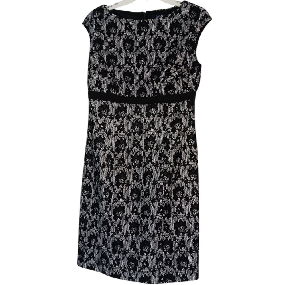Chaps Brand sleeveless White & Black lacy A-line dress size 8